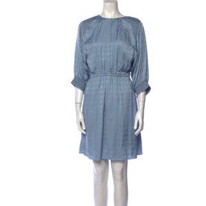 Joie Dusty Blue 3/4 Sleeve Plaid/Grid Print Dress Button Front Size Small